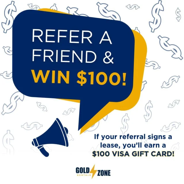 Making 💲has never been easier! Refer a friend to Gold Zone Rentals and earn a $100 Visa gift card when the new lease is signed! See 👇 for details:

**A gift card will be issued once a new lease has been signed by all parties. The new resident must identify the individual responsible for the referral during their application process. Limit (1) gift card per lease/unit. 

#GoldZoneRentals #KentState #KentStateUniversity #StudentLiving #StudentRentals