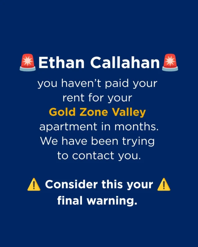 ❗️ Hey Ethan, you haven’t paid your rent and we’ve been trying to reach you. 📢 

Consider this is our last attempt … we’ve tried to contact you privately for months but haven’t had any luck. At this point, we just hope someone who knows you sees this!!

Okay, we’re kidding. 😏
Just needed an excuse to show you all that Valley has to offer!

#GoldZoneRentals #GoldZoneValley #KentState #StudentHousing
